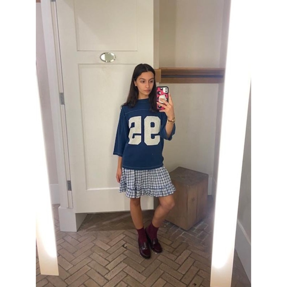 Maeve Anthropologie Plaid Smocked Mini Skirt Blue White Ruffle Tiered XS NEW - Picture 3 of 10